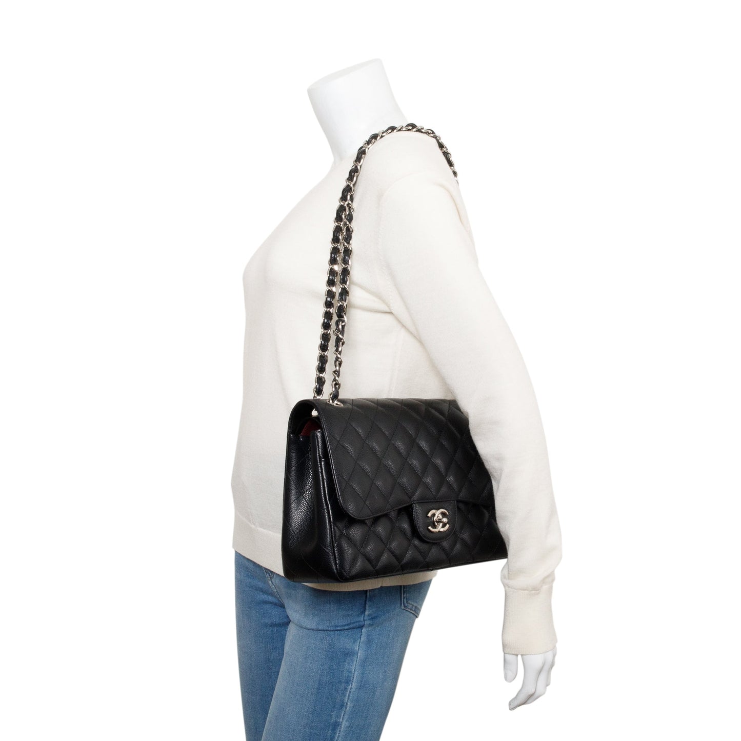 Chanel Black Caviar Leather Classic Jumbo Double Flap Bag