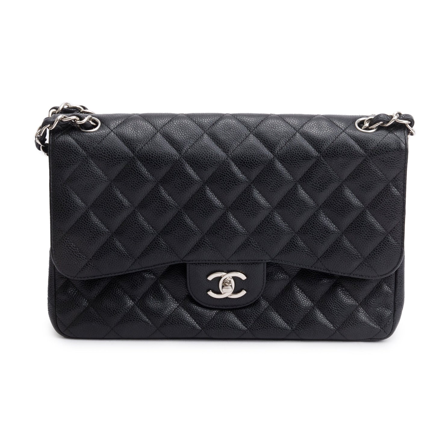 Chanel Black Caviar Leather Classic Jumbo Double Flap Bag