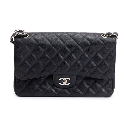 Chanel Black Caviar Leather Classic Jumbo Double Flap Bag