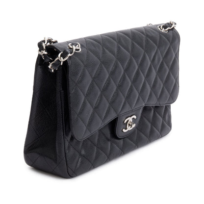 Chanel Black Caviar Leather Classic Jumbo Double Flap Bag
