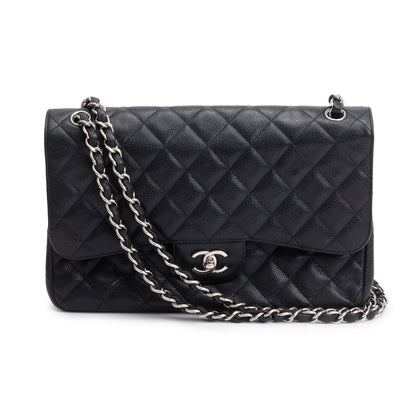 Chanel Black Caviar Leather Classic Jumbo Double Flap Bag