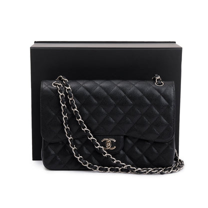Chanel Black Caviar Leather Classic Jumbo Double Flap Bag