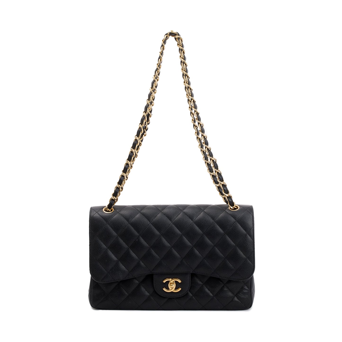 Chanel Black Caviar Leather Classic Jumbo Double Flap Bag