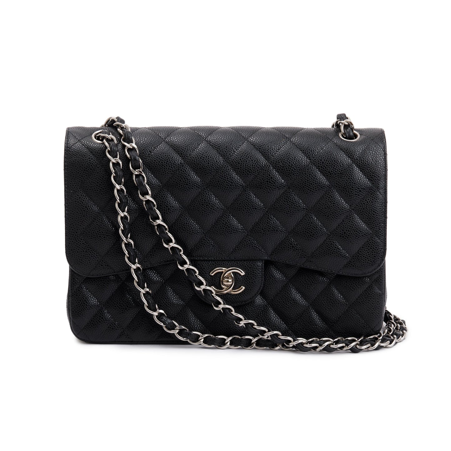Chanel Black Caviar Leather Classic Jumbo Double Flap Bag