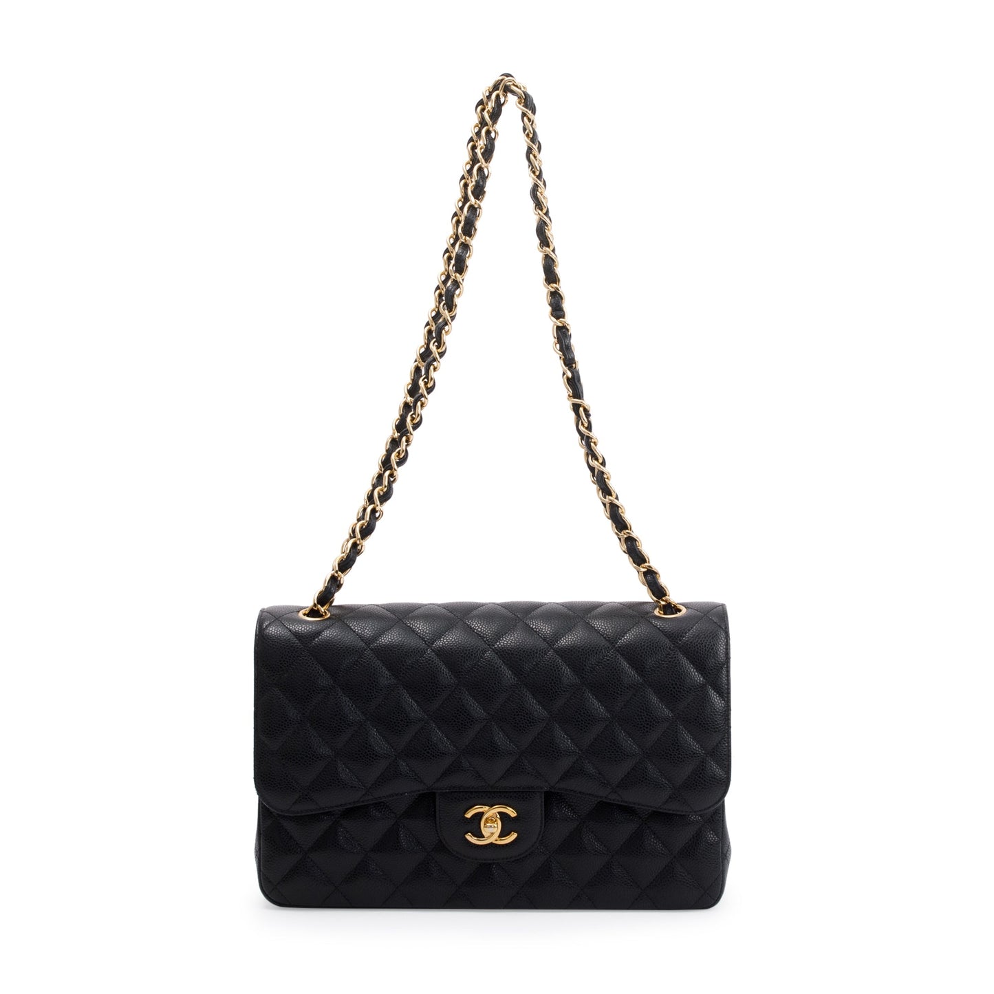 Chanel Black Caviar Leather Classic Jumbo Double Flap Bag