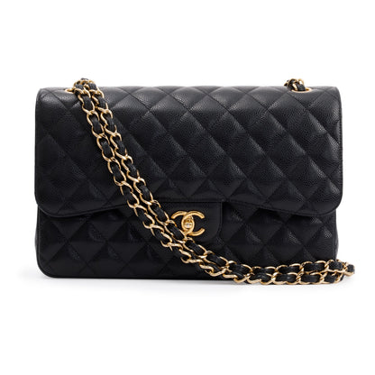 Chanel Black Caviar Leather Classic Jumbo Double Flap Bag
