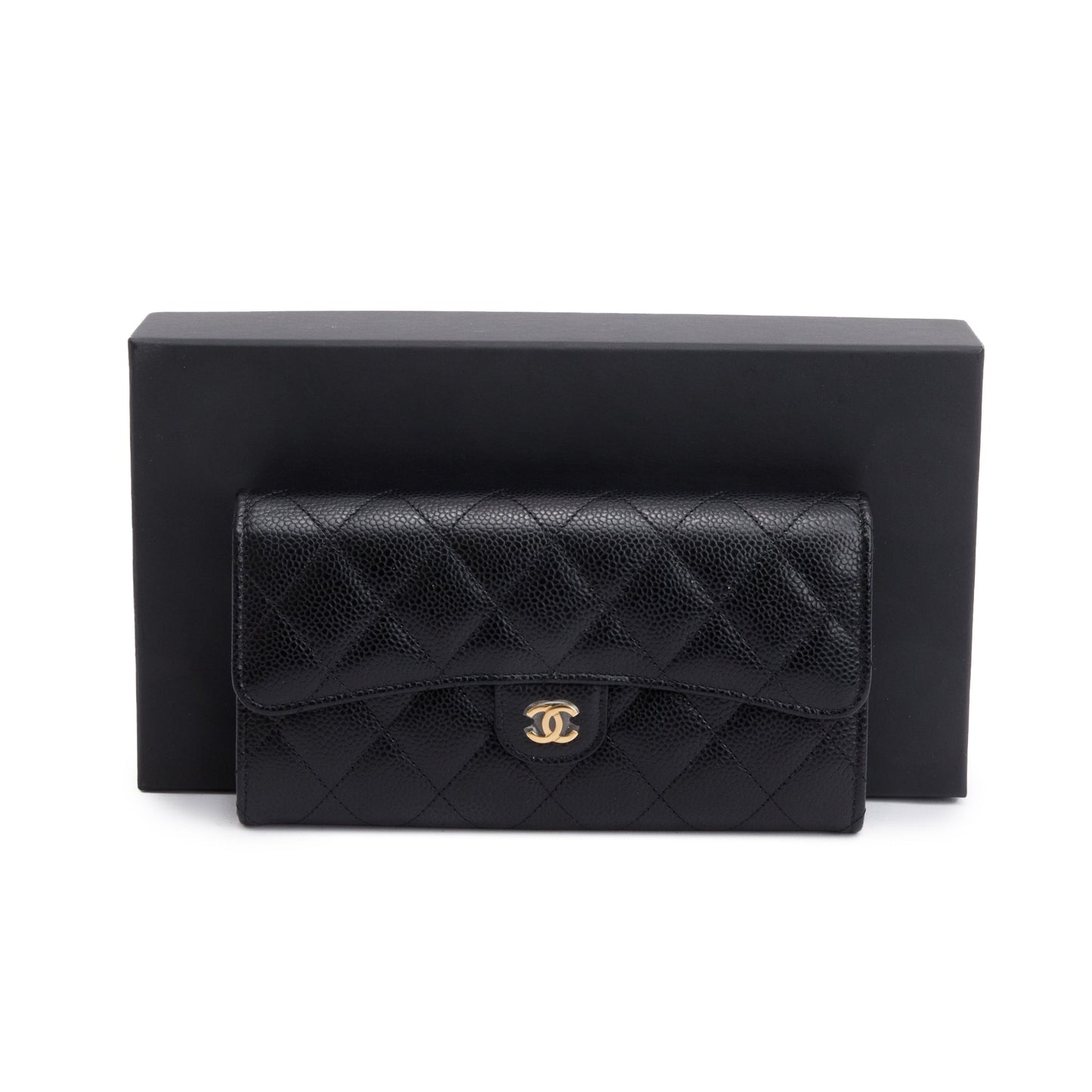 Chanel Black Caviar Leather Classic Long Flap Wallet