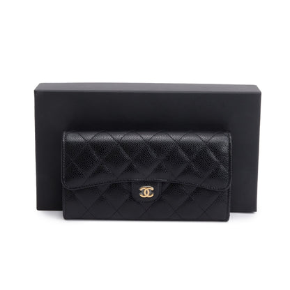Chanel Black Caviar Leather Classic Long Flap Wallet