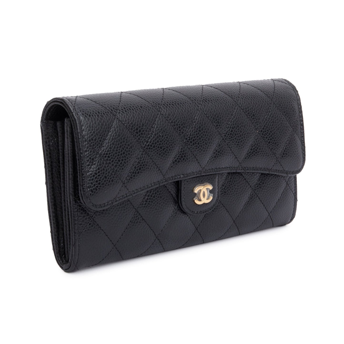 Chanel Black Caviar Leather Classic Long Flap Wallet