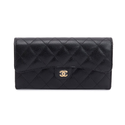 Chanel Black Caviar Leather Classic Long Flap Wallet