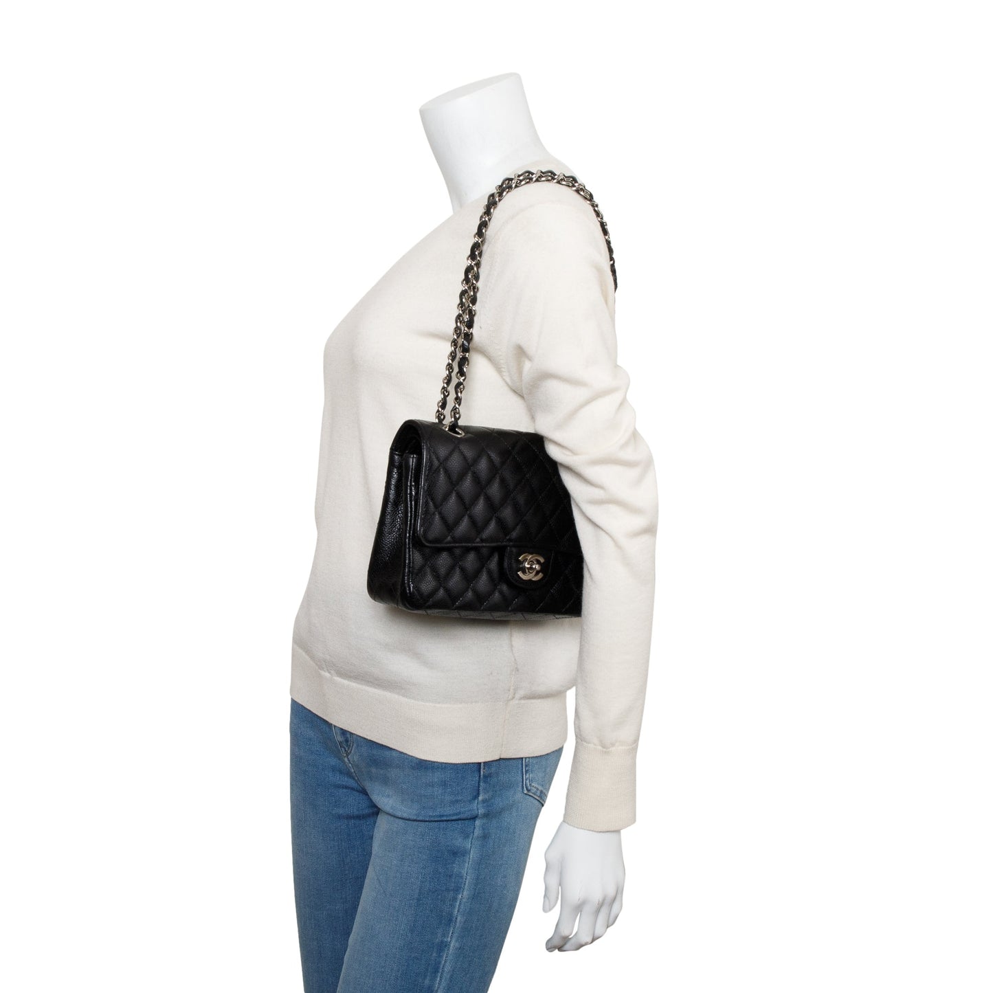 Chanel Black Caviar Leather Classic Medium Double Flap Bag