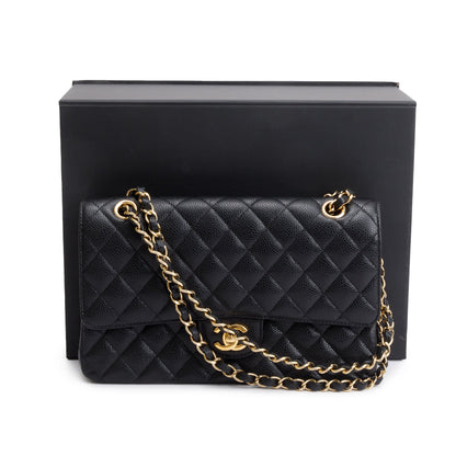 Chanel Black Caviar Leather Classic Medium Double Flap Bag