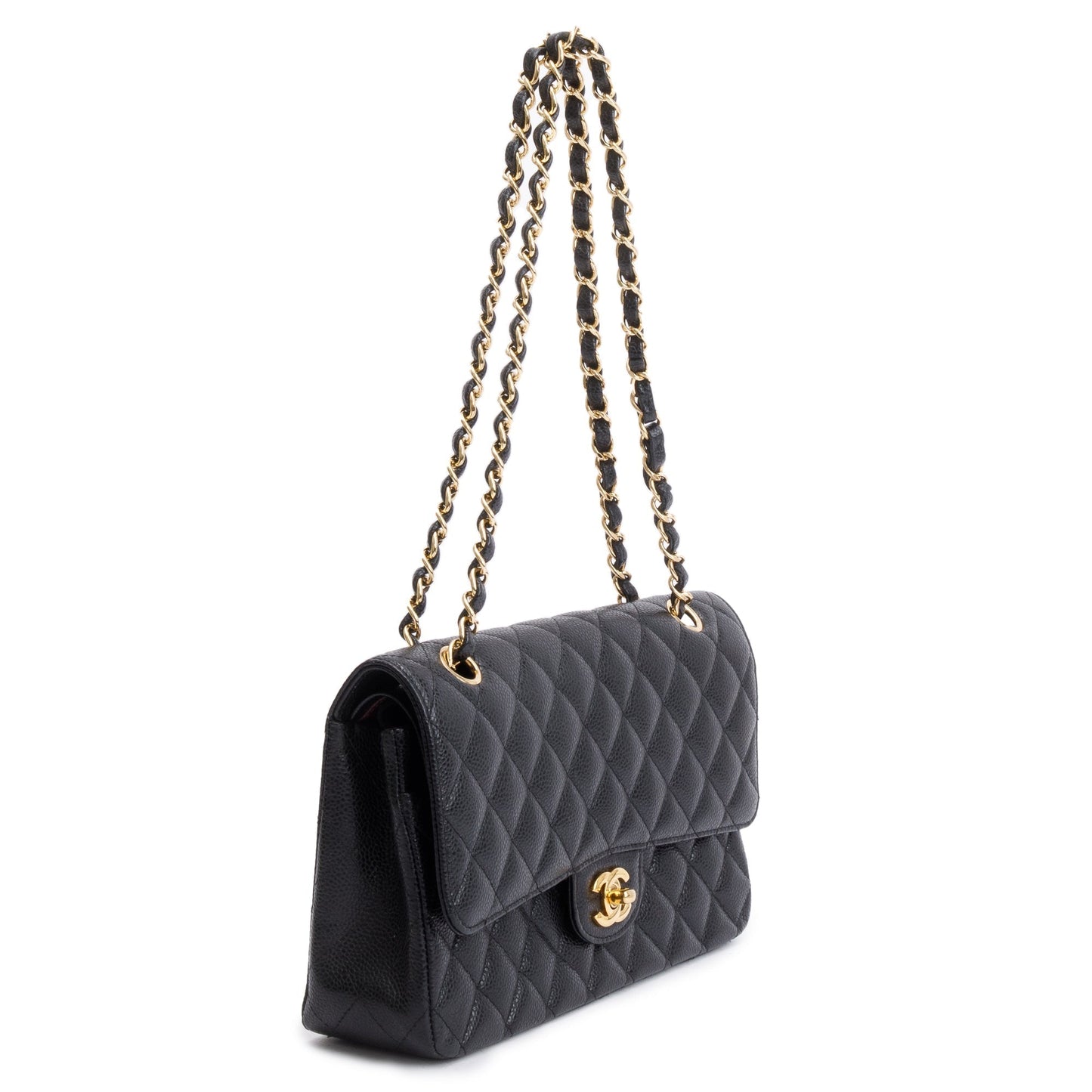 Chanel Black Caviar Leather Classic Medium Double Flap Bag