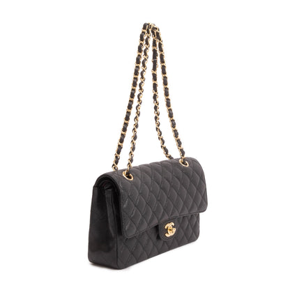 Chanel Black Caviar Leather Classic Medium Double Flap Bag