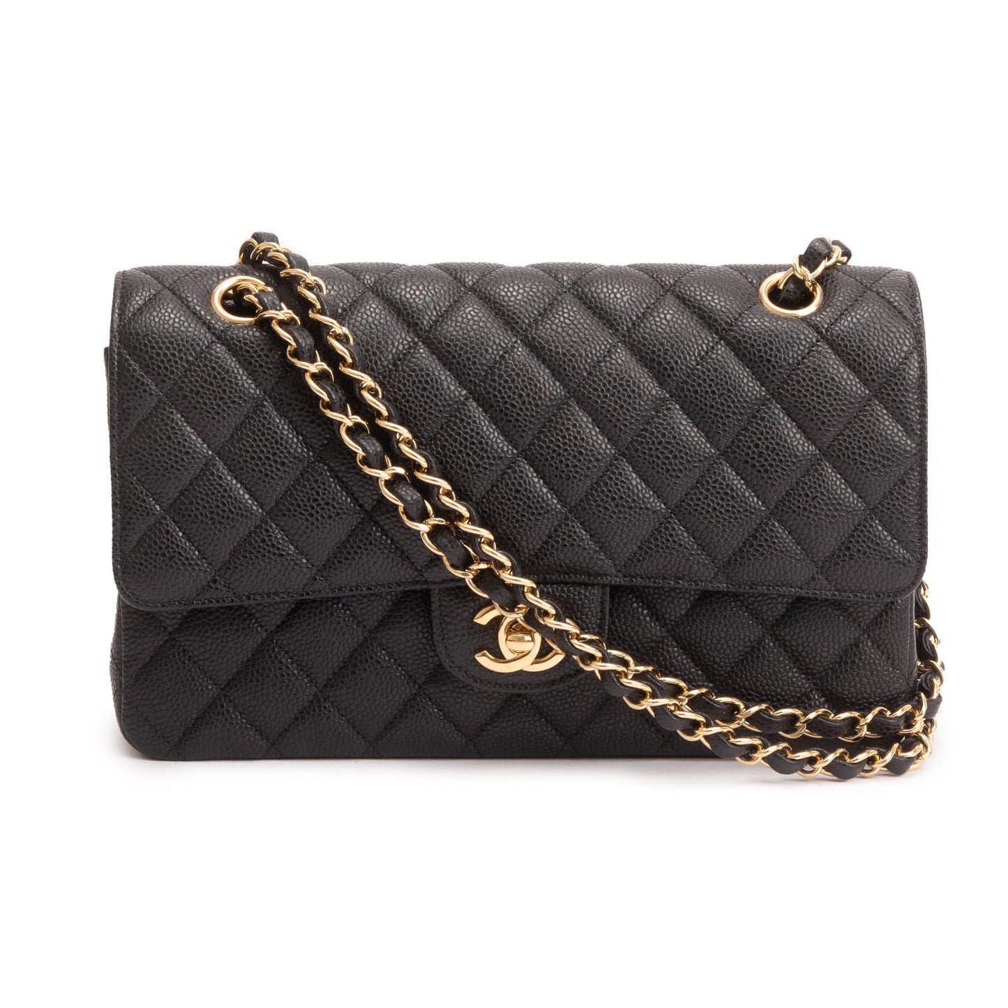 Chanel Black Caviar Leather Classic Medium Double Flap Bag