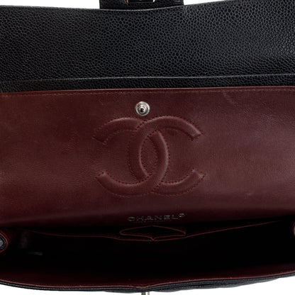 Chanel Black Caviar Leather Classic Medium Double Flap Bag