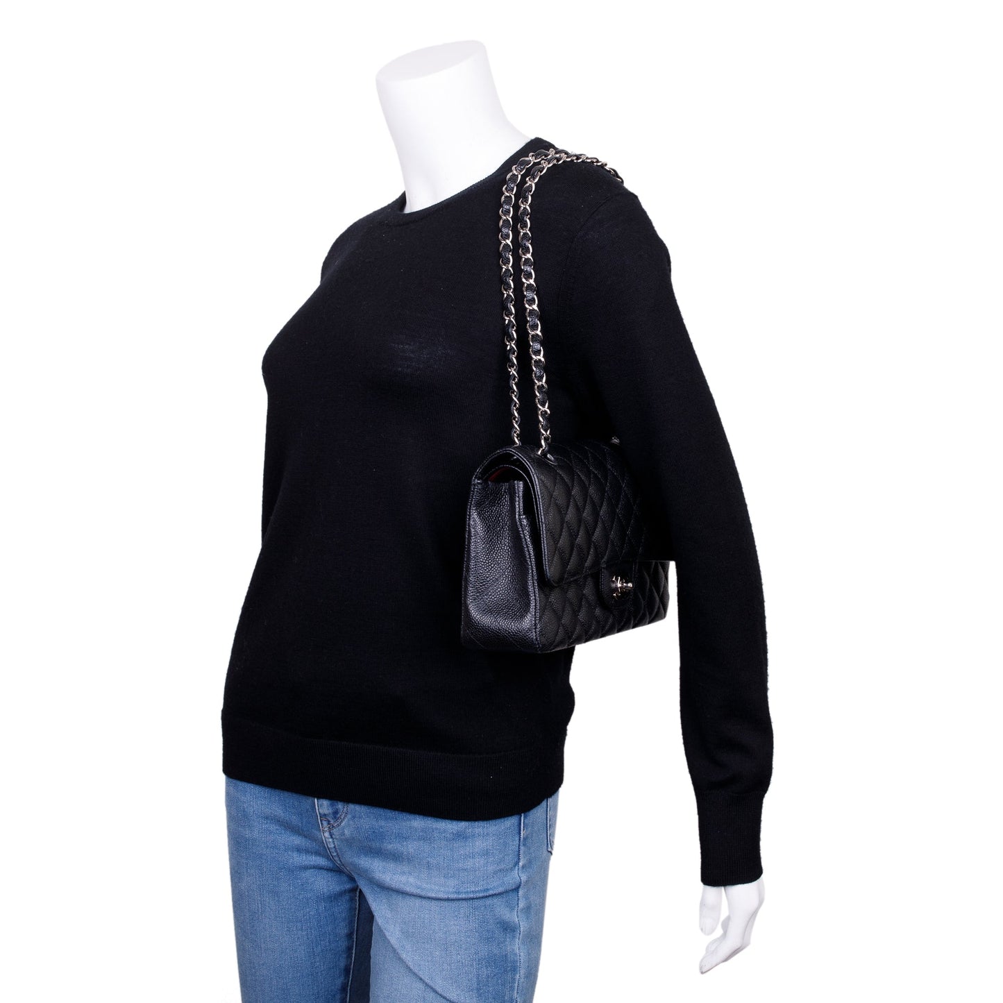 Chanel Black Caviar Leather Classic Medium Double Flap Bag