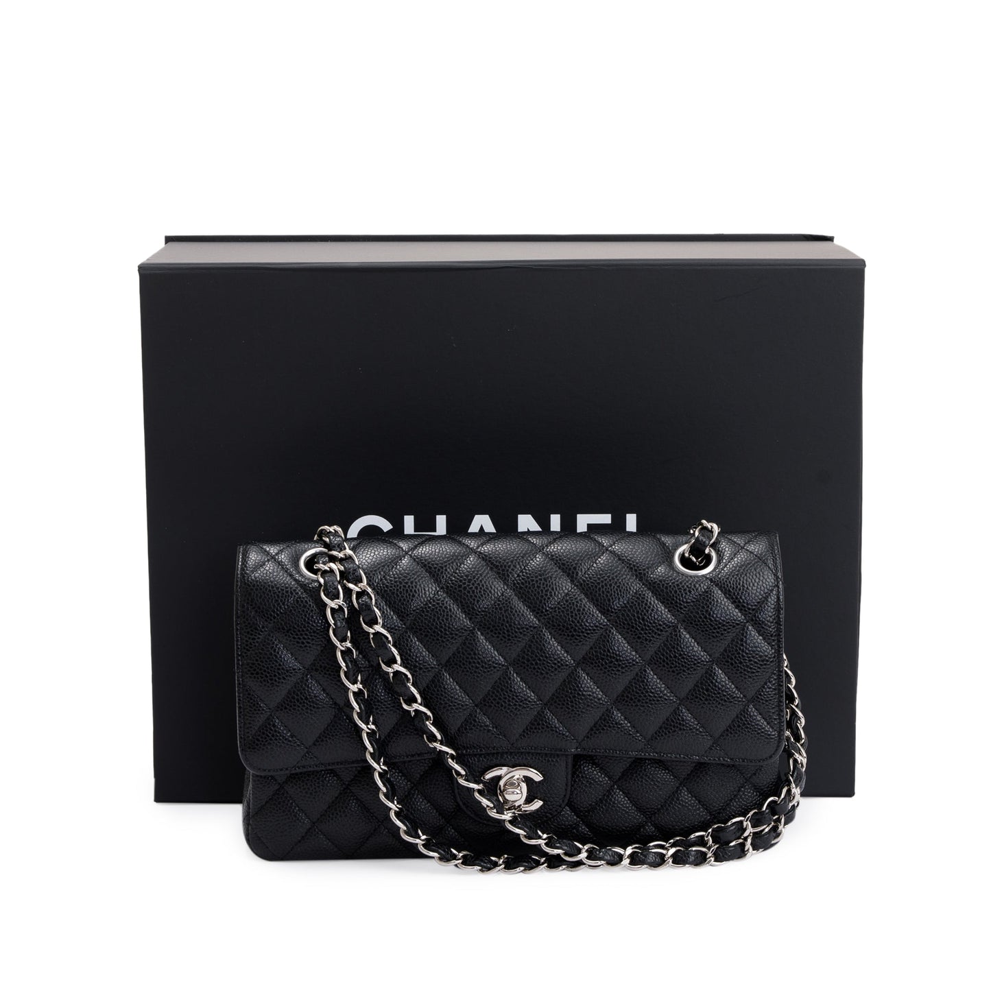 Chanel Black Caviar Leather Classic Medium Double Flap Bag