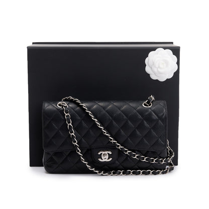 Chanel Black Caviar Leather Classic Medium Double Flap Bag