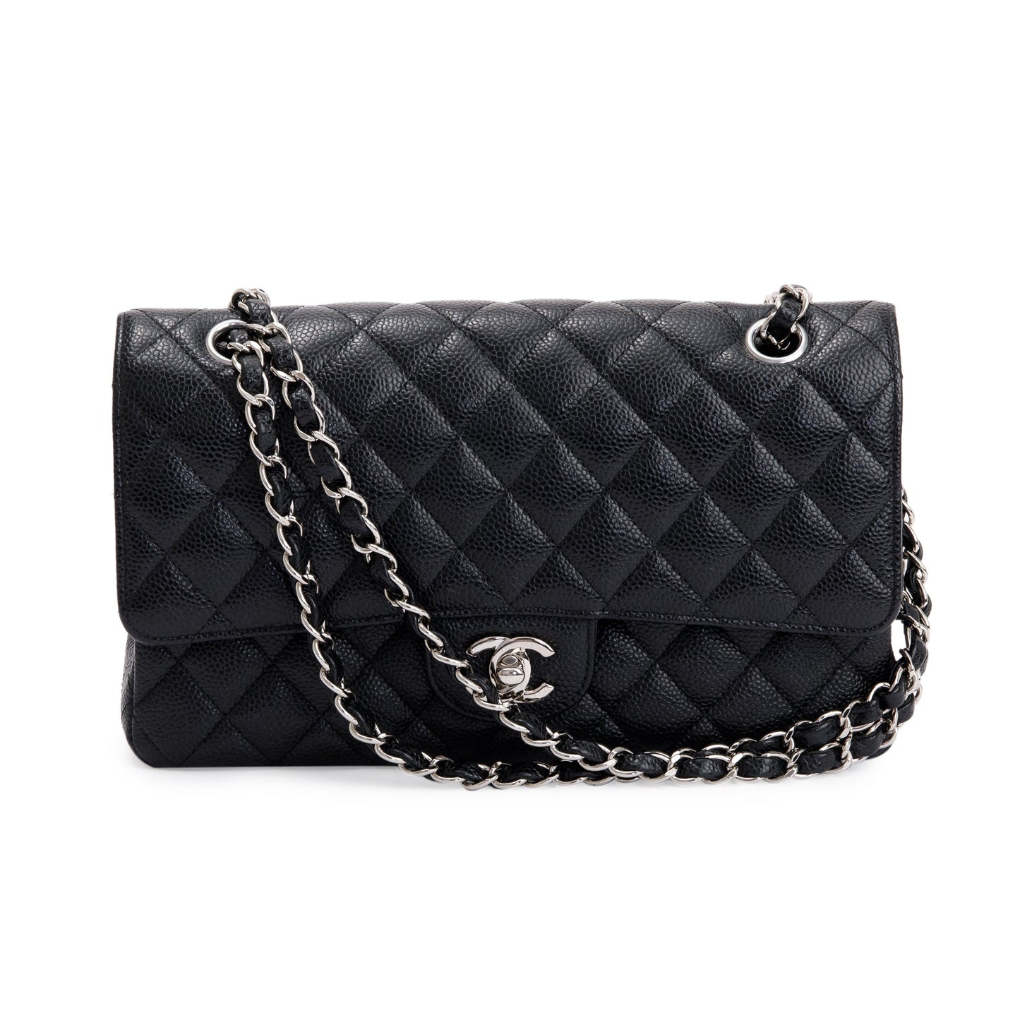 Chanel Black Caviar Leather Classic Medium Double Flap Bag