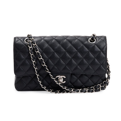 Chanel Black Caviar Leather Classic Medium Double Flap Bag