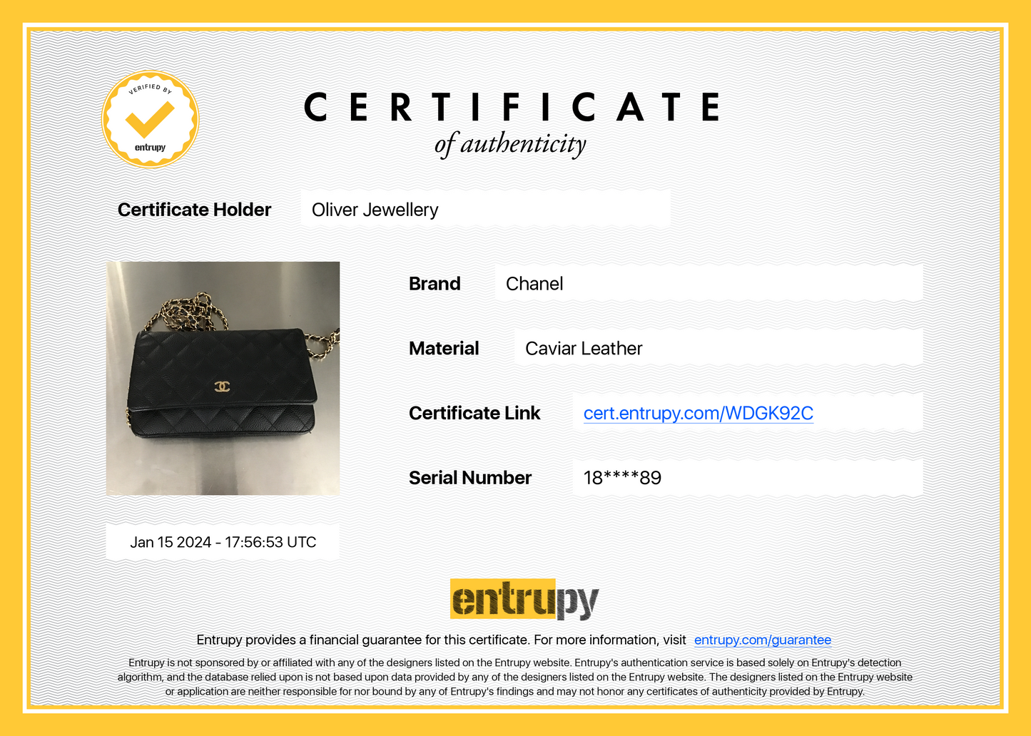 Chanel Black Caviar Leather Classic Wallet on Chain
