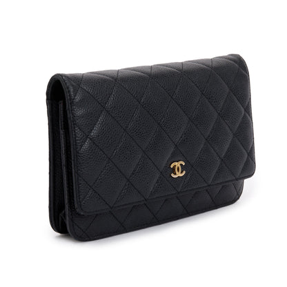 Chanel Black Caviar Leather Classic Wallet on Chain