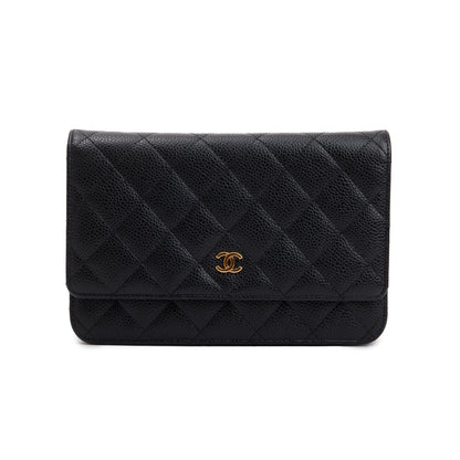 Chanel Black Caviar Leather Classic Wallet on Chain