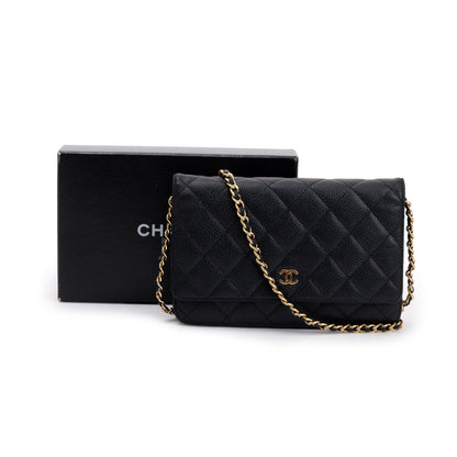Chanel Black Caviar Leather Classic Wallet on Chain