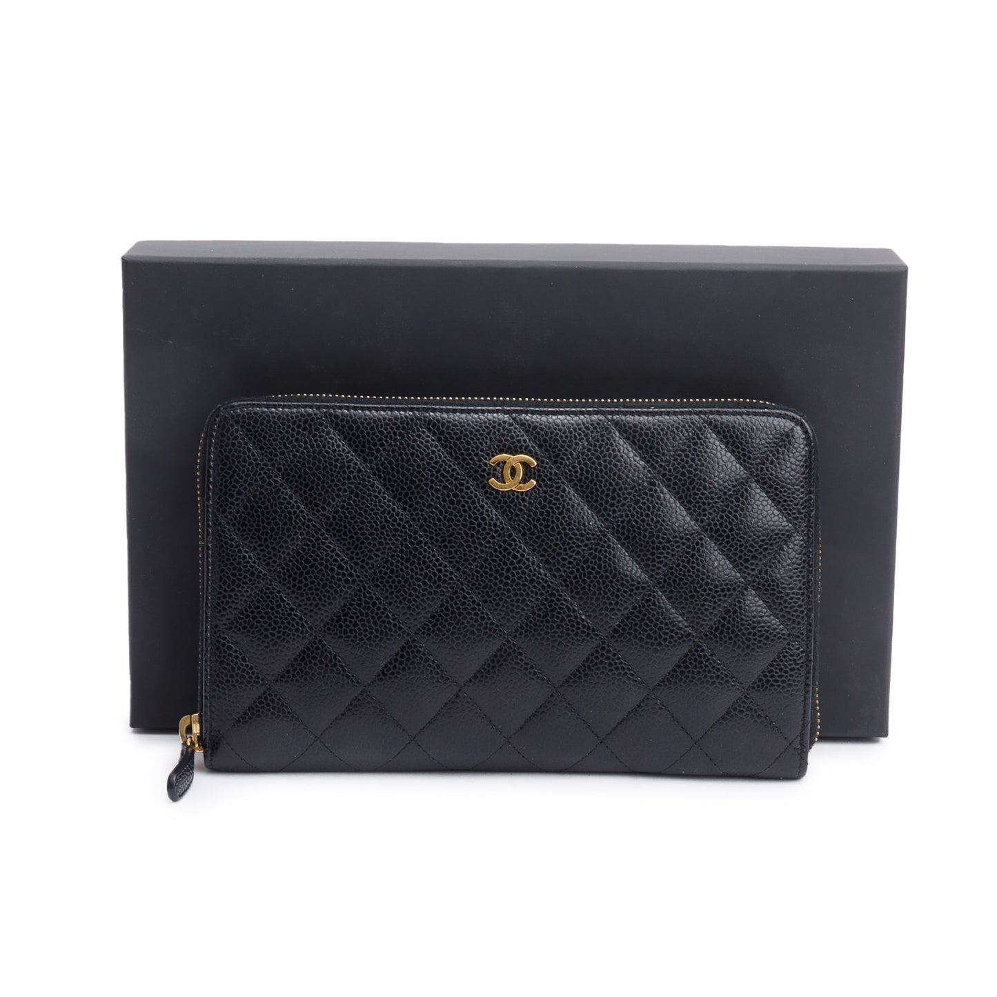 Chanel Black Caviar Leather Large Zip Around Organizer Wallet