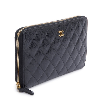 Chanel Black Caviar Leather Large Zip Around Organizer Wallet