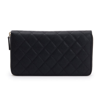 Chanel Black Caviar Leather Large Zip Around Organizer Wallet