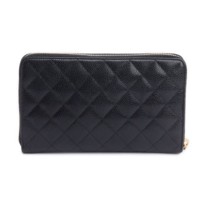 Chanel Black Caviar Leather Large Zip Around Organizer Wallet