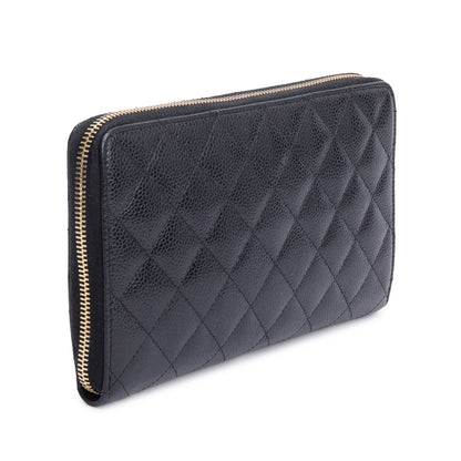 Chanel Black Caviar Leather Large Zip Around Organizer Wallet