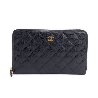 Chanel Black Caviar Leather Large Zip Around Organizer Wallet