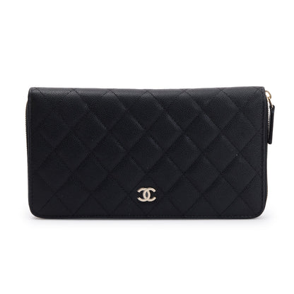 Chanel Black Caviar Leather Large Zip Around Organizer Wallet