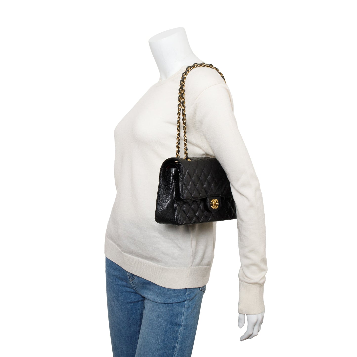 Chanel Black Caviar Leather Medium Classic Double Classic Flap Bag