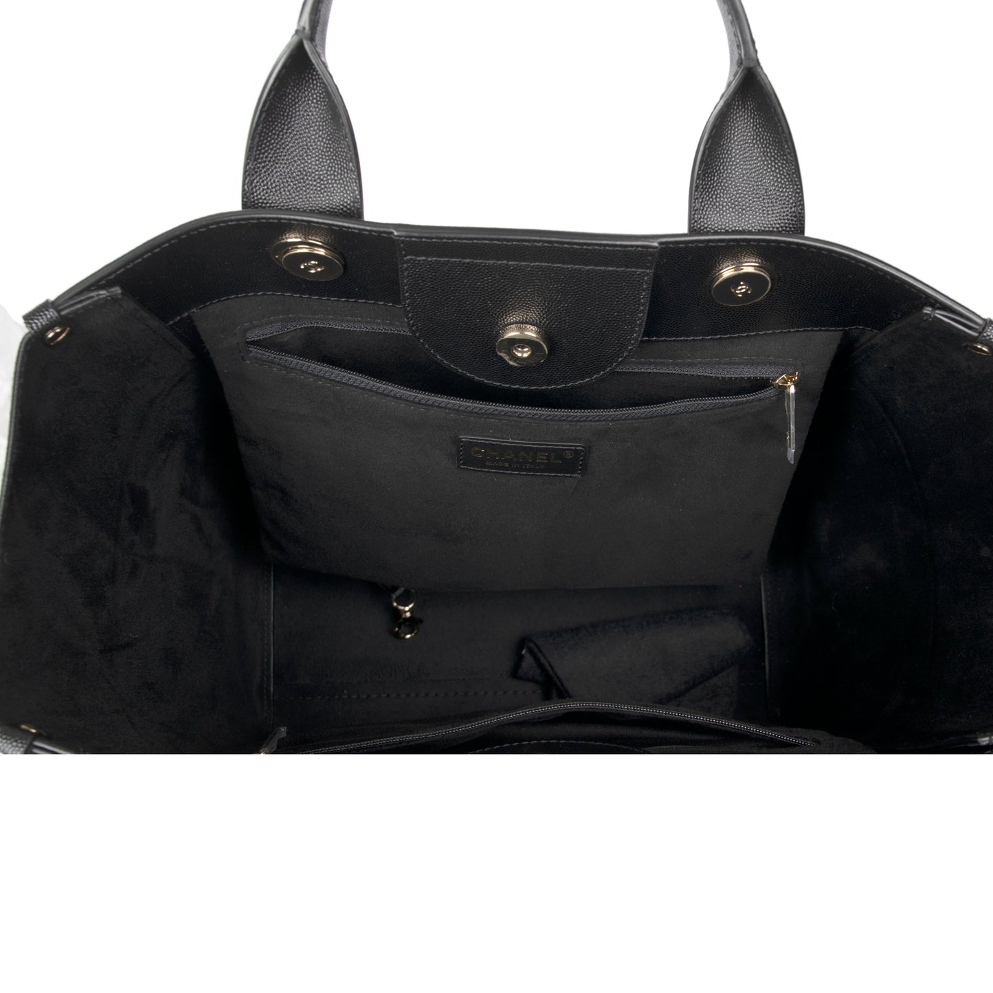 Chanel Black Caviar Leather Medium Studded Deauville Tote