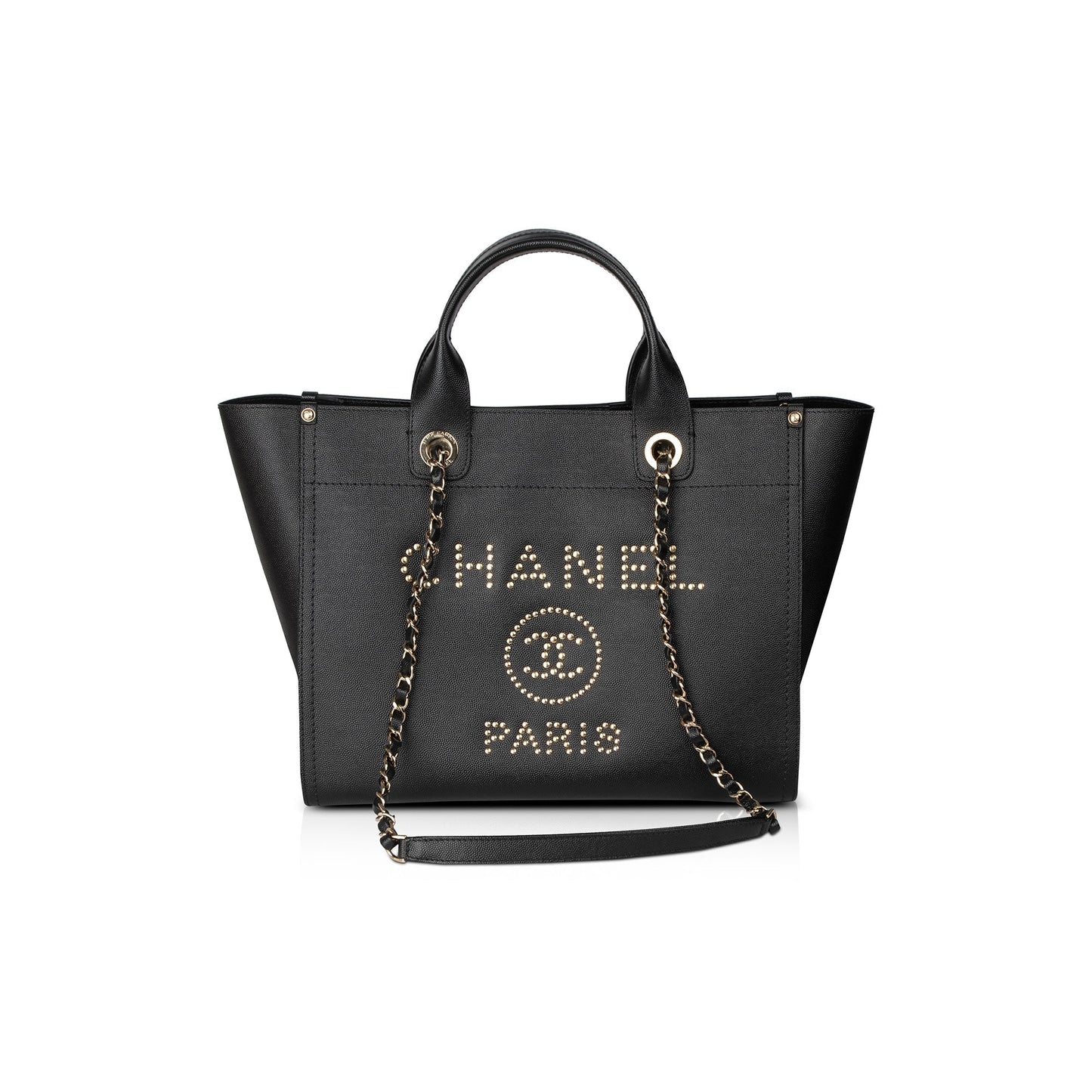 Chanel Black Caviar Leather Medium Studded Deauville Tote