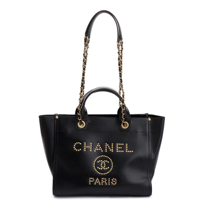 Chanel Black Caviar Leather Medium Studded Deauville Tote