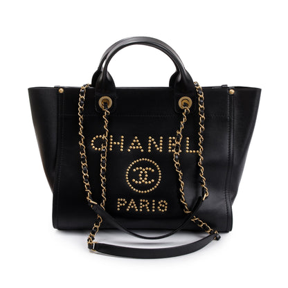 Chanel Black Caviar Leather Medium Studded Deauville Tote