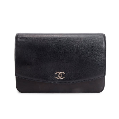 Chanel Black Caviar Leather Sevruga Wallet on Chain