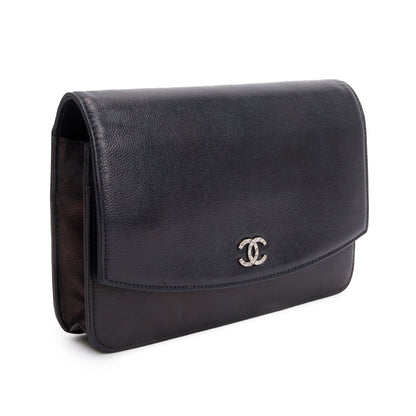 Chanel Black Caviar Leather Sevruga Wallet on Chain