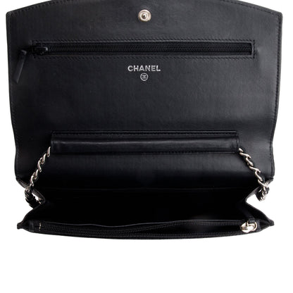 Chanel Black Caviar Leather Sevruga Wallet on Chain