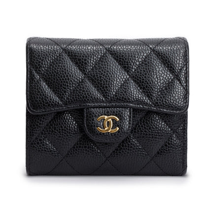 Chanel Black Caviar Leather Small Classic Flap Wallet