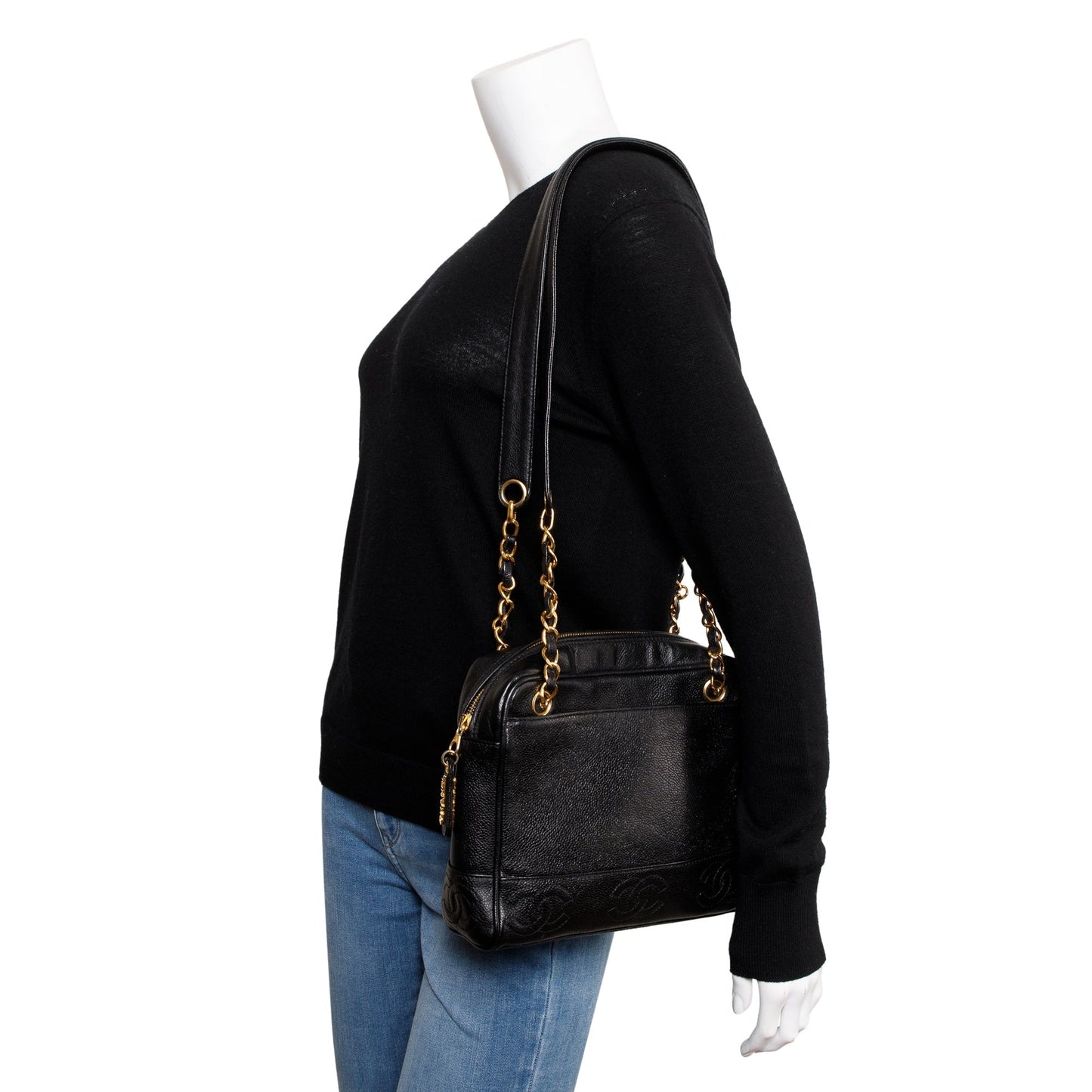 Chanel Black Caviar Leather Small Vintage CC Shoulder Bag