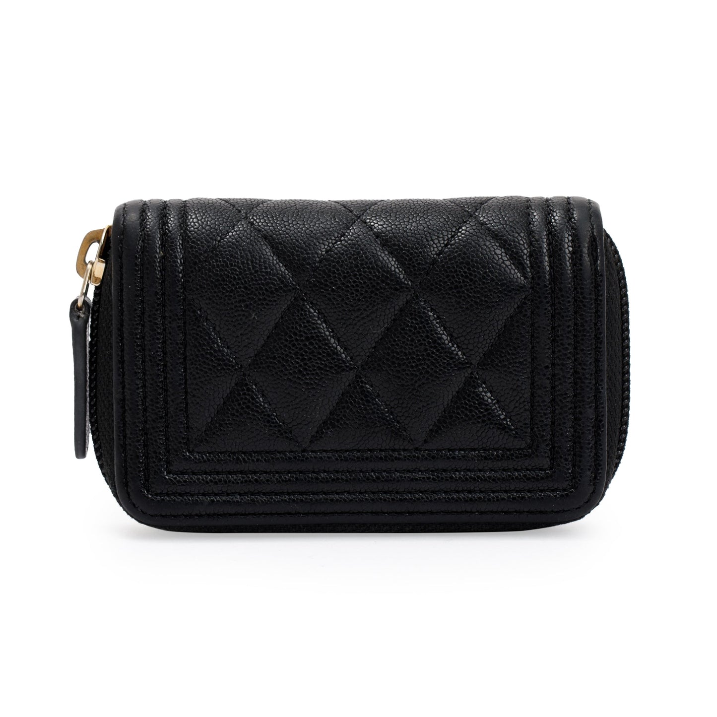 Chanel Black Caviar Leather Zip Around Boy Coin Purse