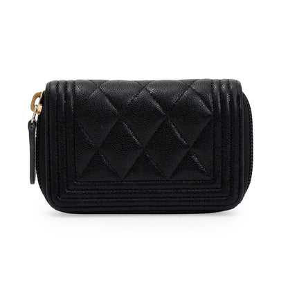 Chanel Black Caviar Leather Zip Around Boy Coin Purse