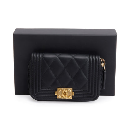 Chanel Black Caviar Leather Zip Around Boy Coin Purse