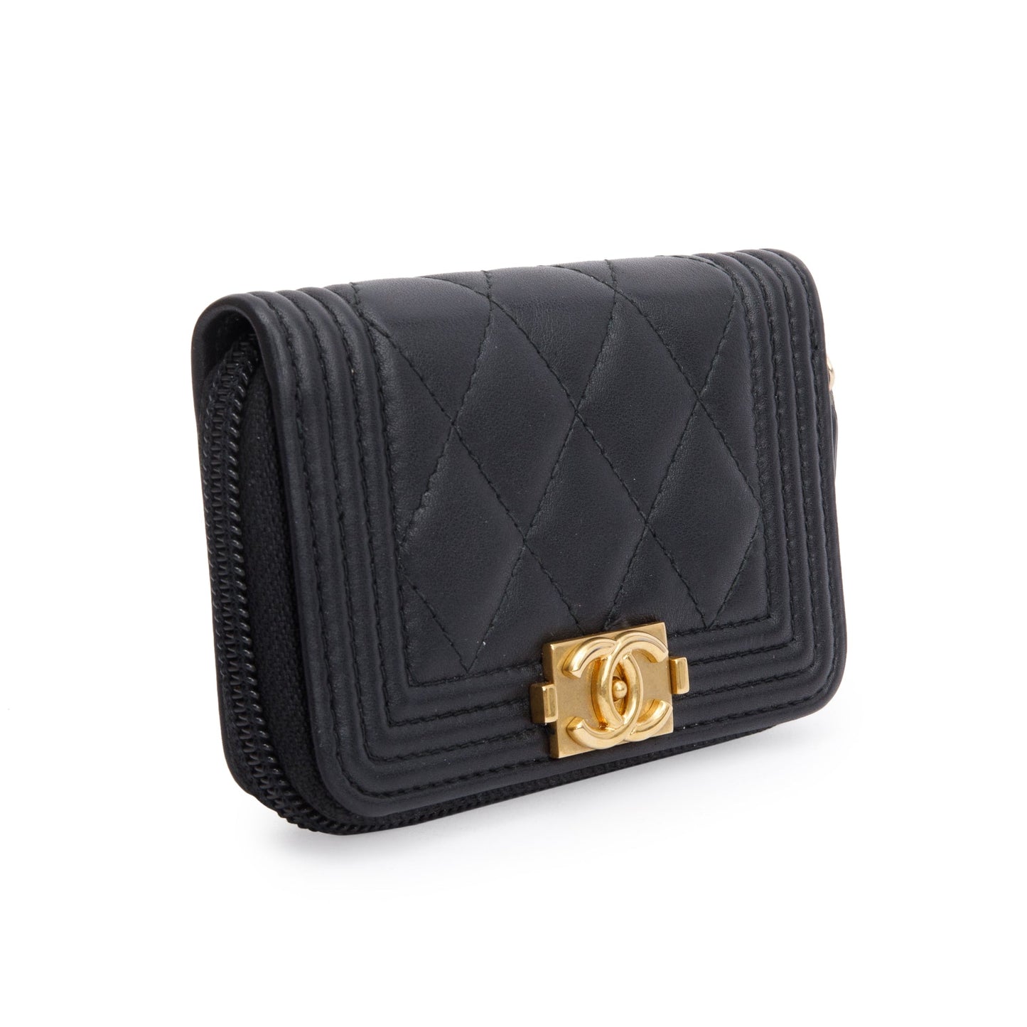 Chanel Black Caviar Leather Zip Around Boy Coin Purse